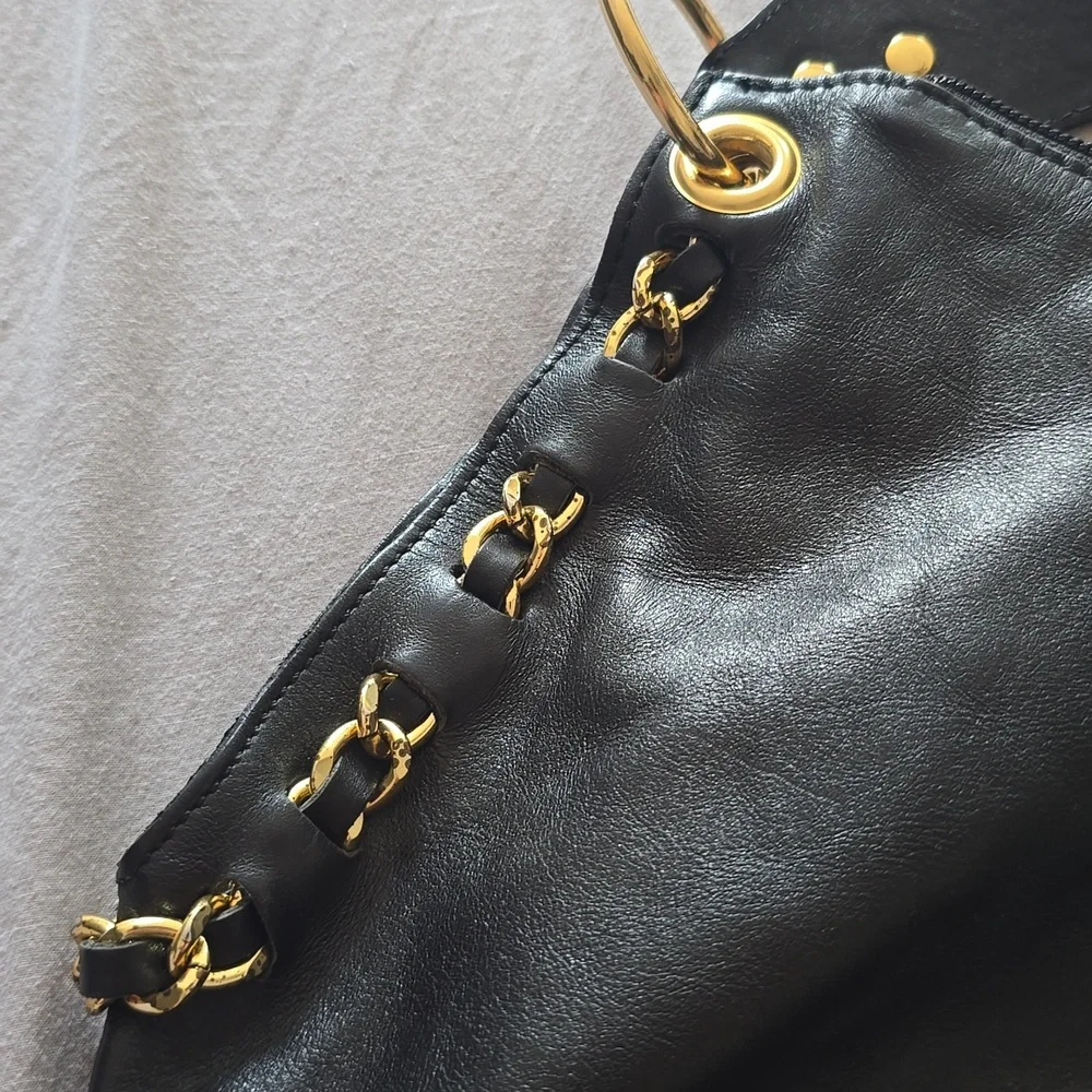 Roberta Gandolfi Italian Genuine Black Leather Hobo Shoulder Bag Made In Italty - Picture 3 of 9